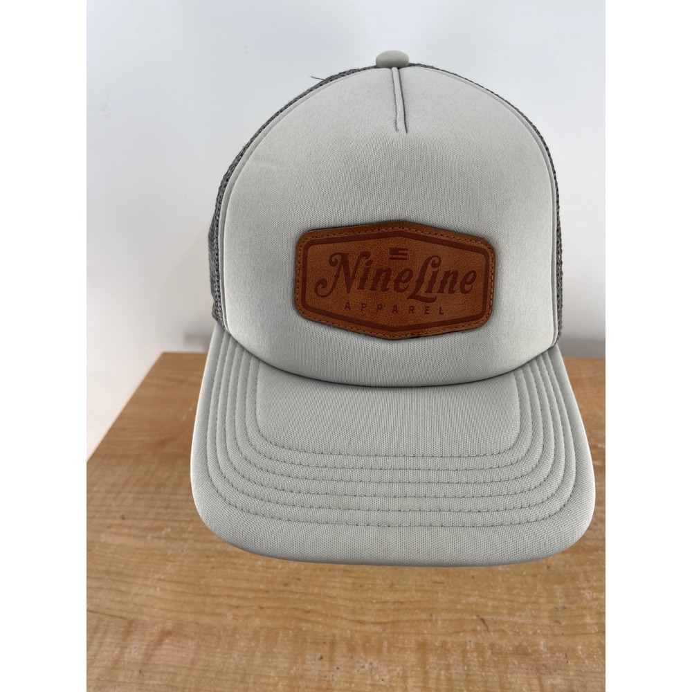 Nine Line Apparel Trucker Hat‎ Gray Mesh Leather Patch Baseball Cap Snapback